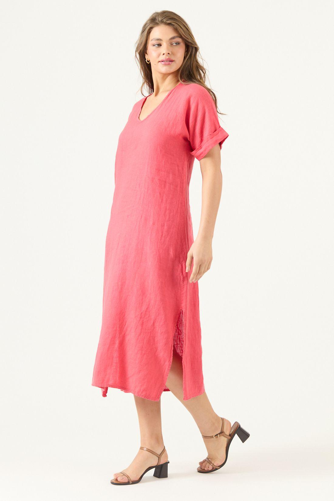 Vestido De Lino Rojo Cod 4005475-3