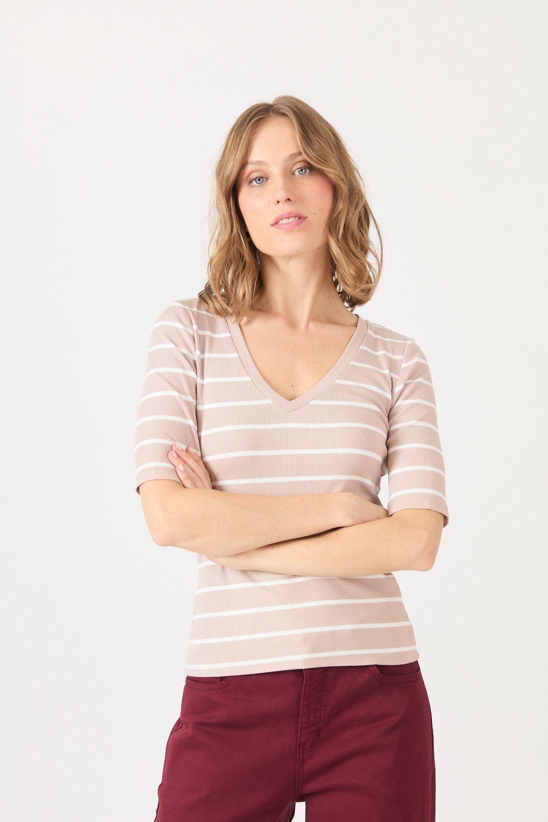 Polera Listado Beige Cod 2726046-1