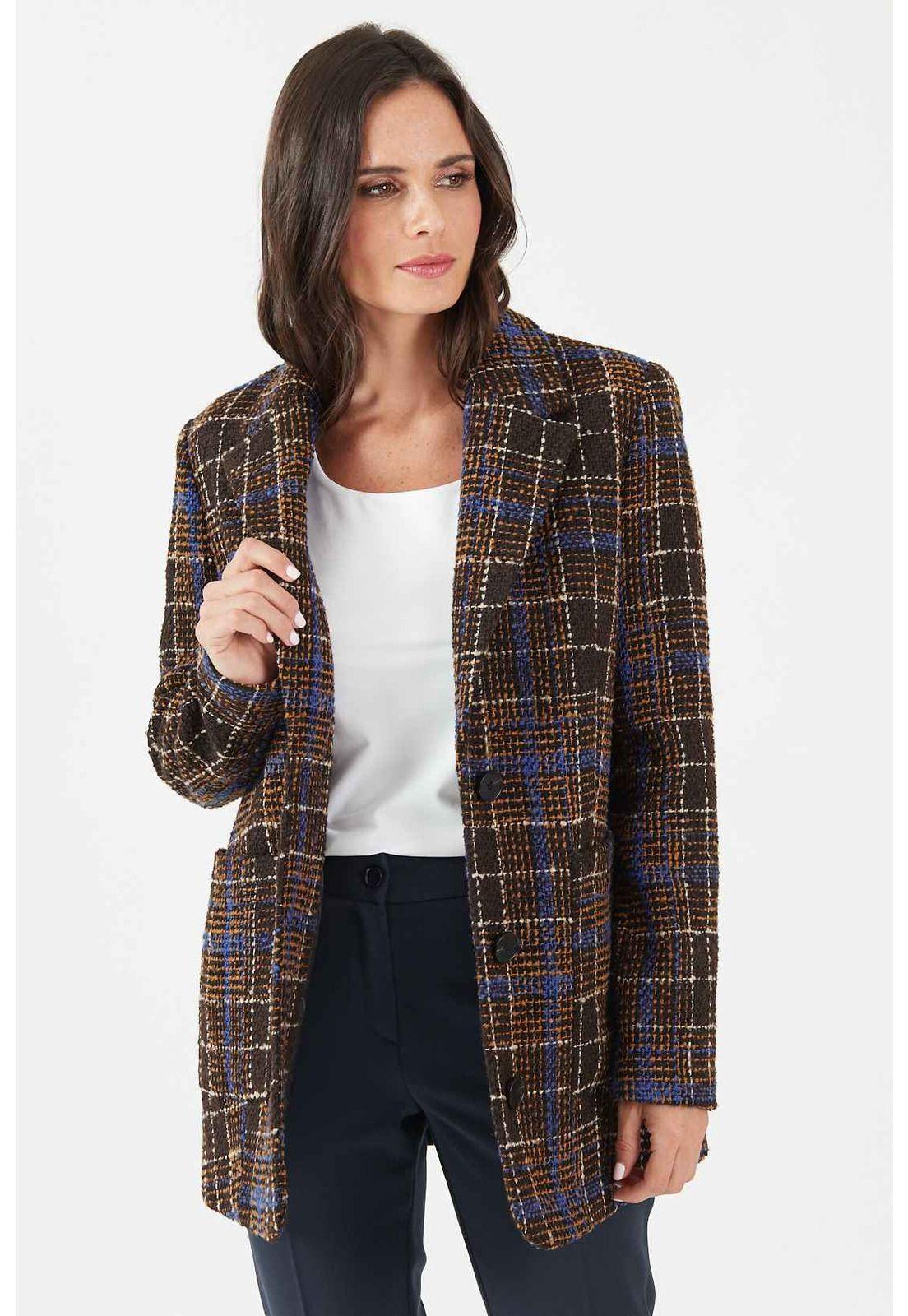 Chaqueta con lana cafe cuadros-0