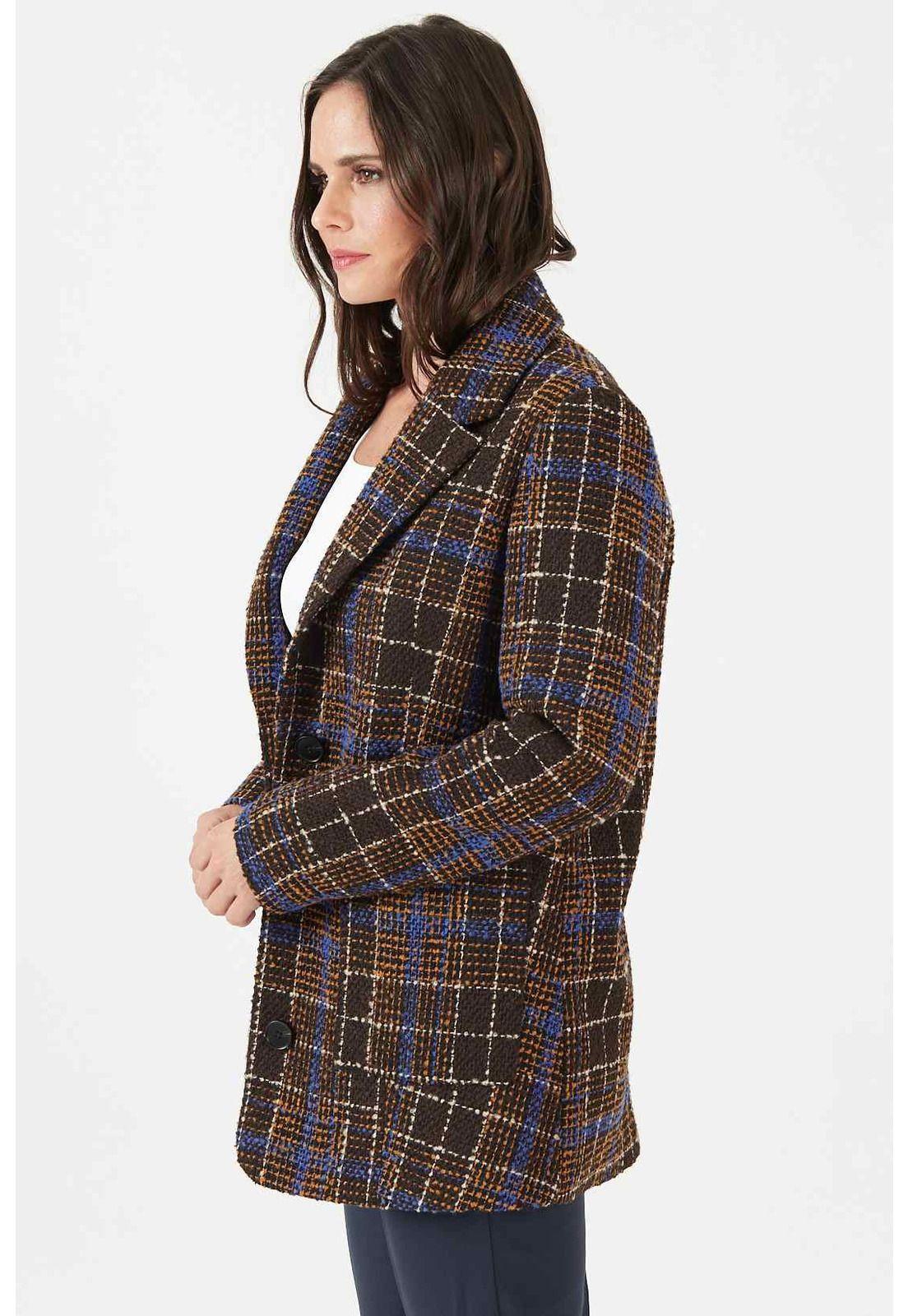 Chaqueta con lana cafe cuadros-1