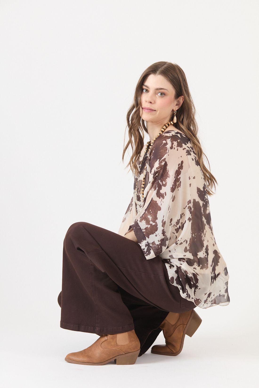 Blusa Con Seda Estamplado Beige Cod 4521476-0