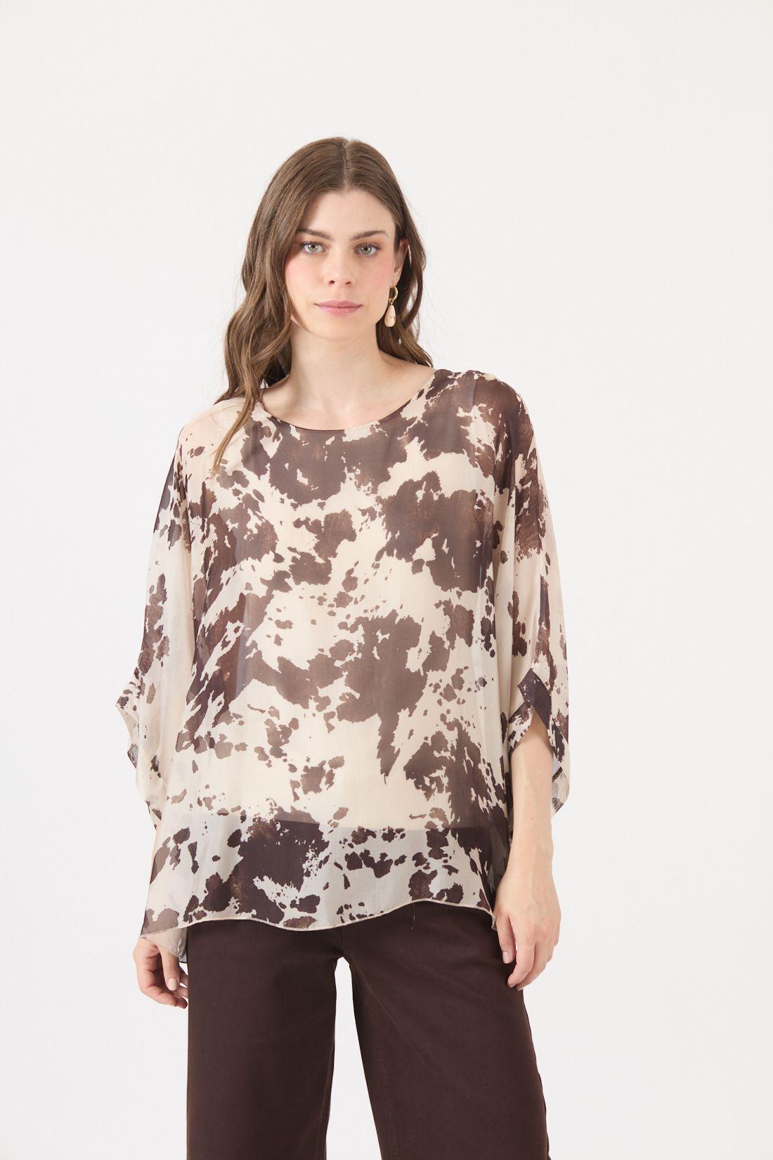 Blusa Con Seda Estamplado Beige Cod 4521476-2