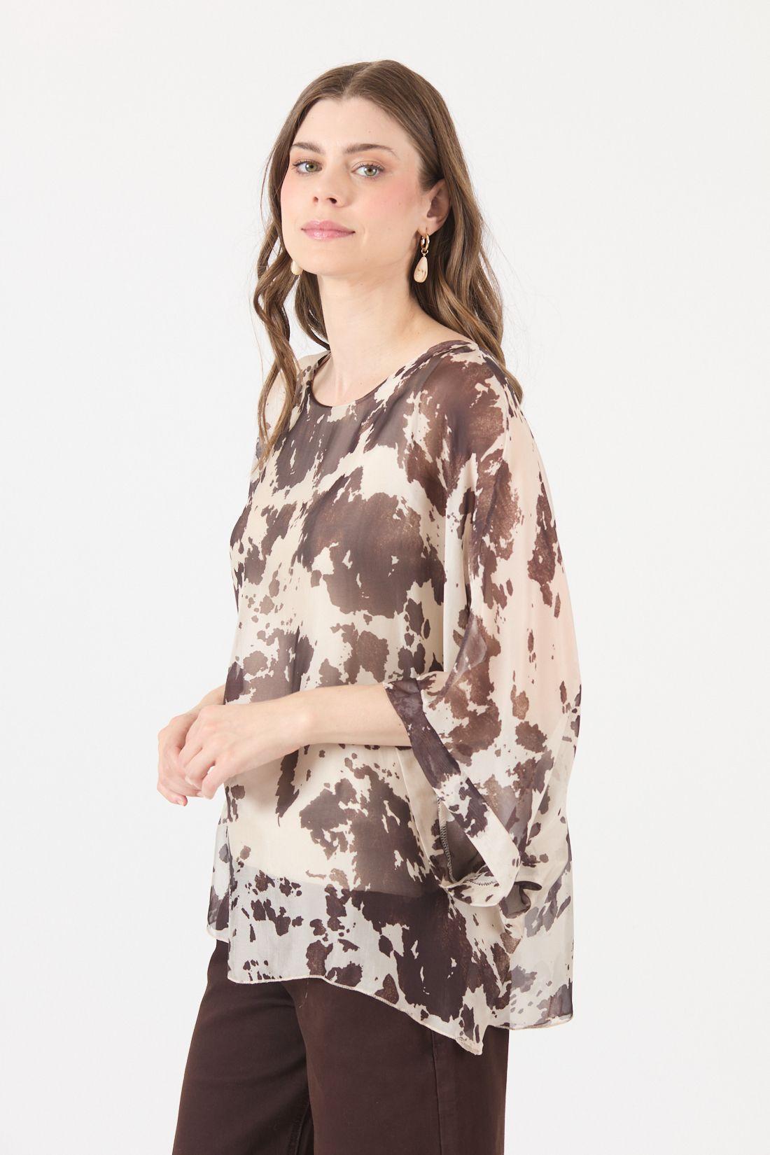 Blusa Con Seda Estamplado Beige Cod 4521476-3
