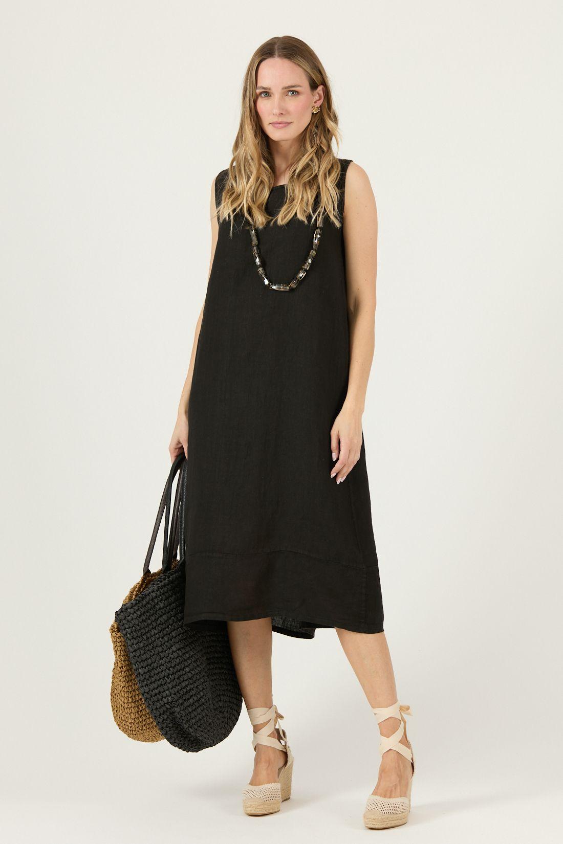 Vestido De Lino Negro Cod 4005745-0