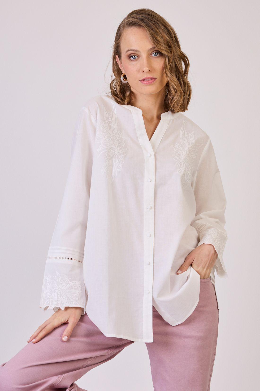 Blusa Con Bordados Blanca Cod 4520776-0