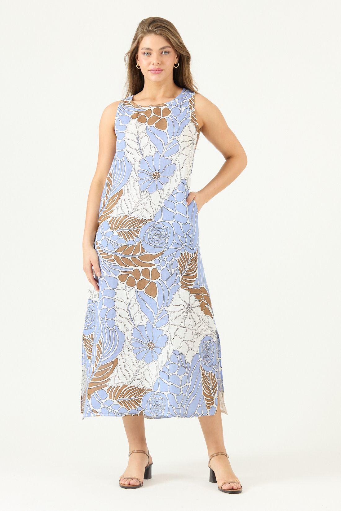 Vestido De Lino Estampado Lila Cod 4005555-2