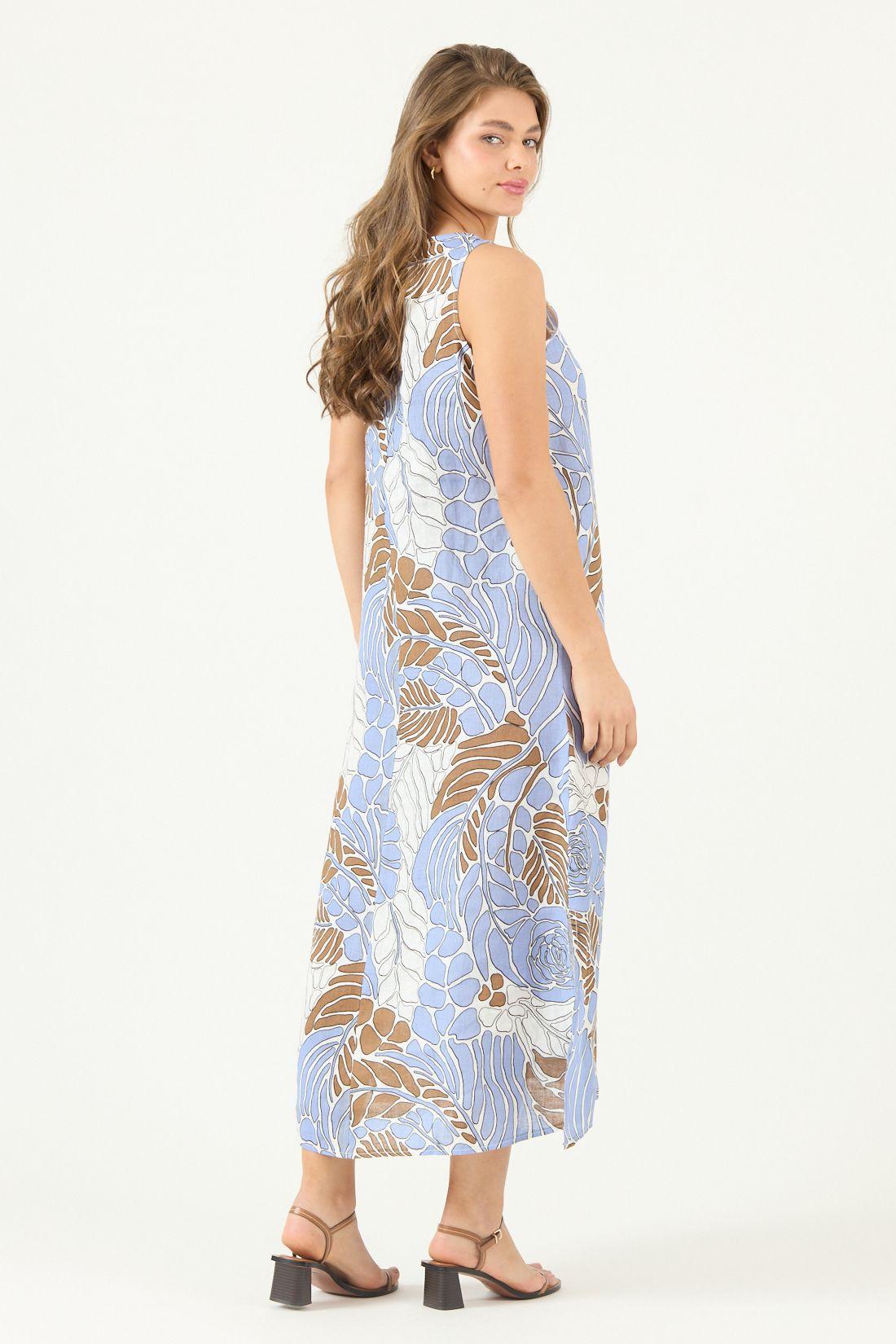 Vestido De Lino Estampado Lila Cod 4005555-3