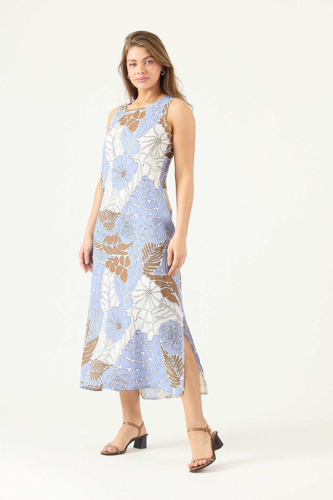 Vestido De Lino Estampado Lila Cod 4005555-4