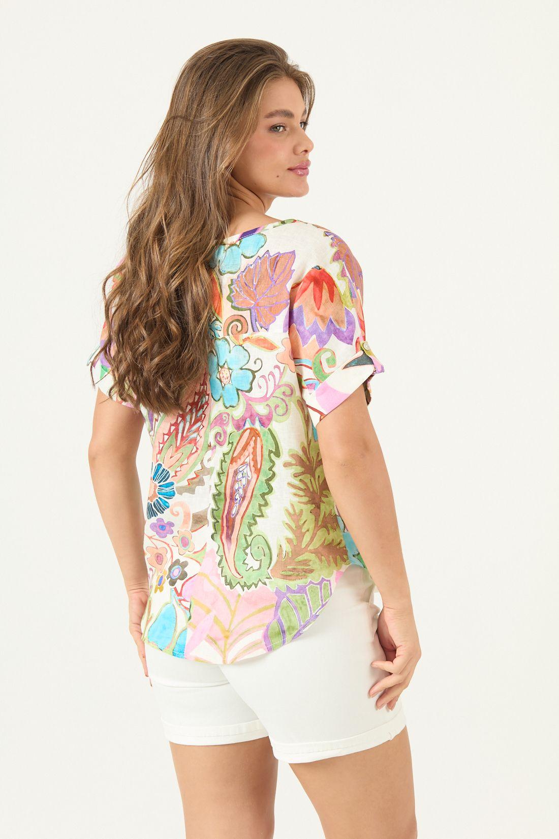 Blusa De Lino Estampada Multicolor Cod 4517615-4