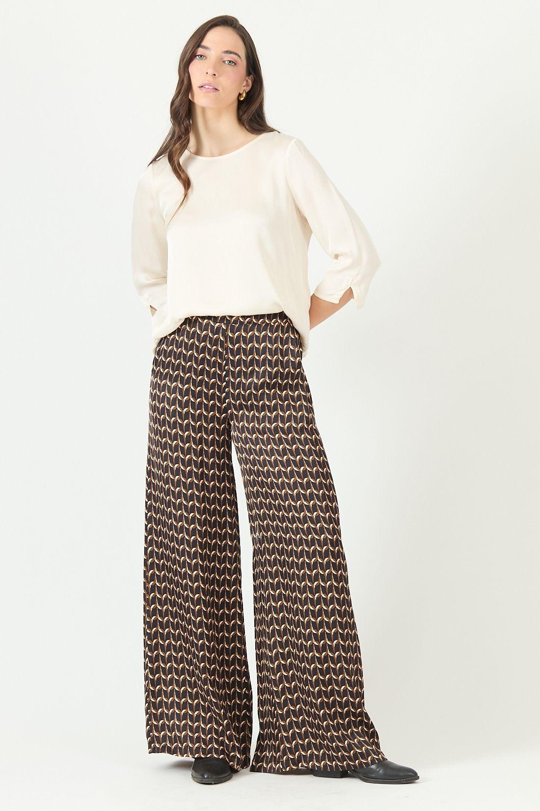 Pantalon palazzo negro estampado 2246-1