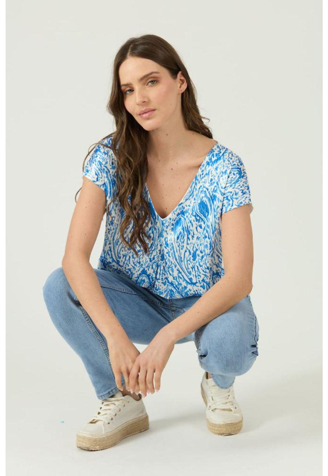 Polera azul estampada manga corta PRIVILEGE-1