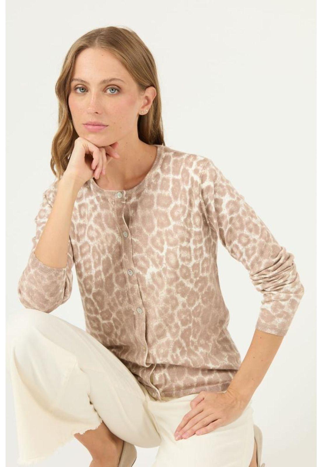 Cardigan beige animal print PRIVILEGE 2432-0