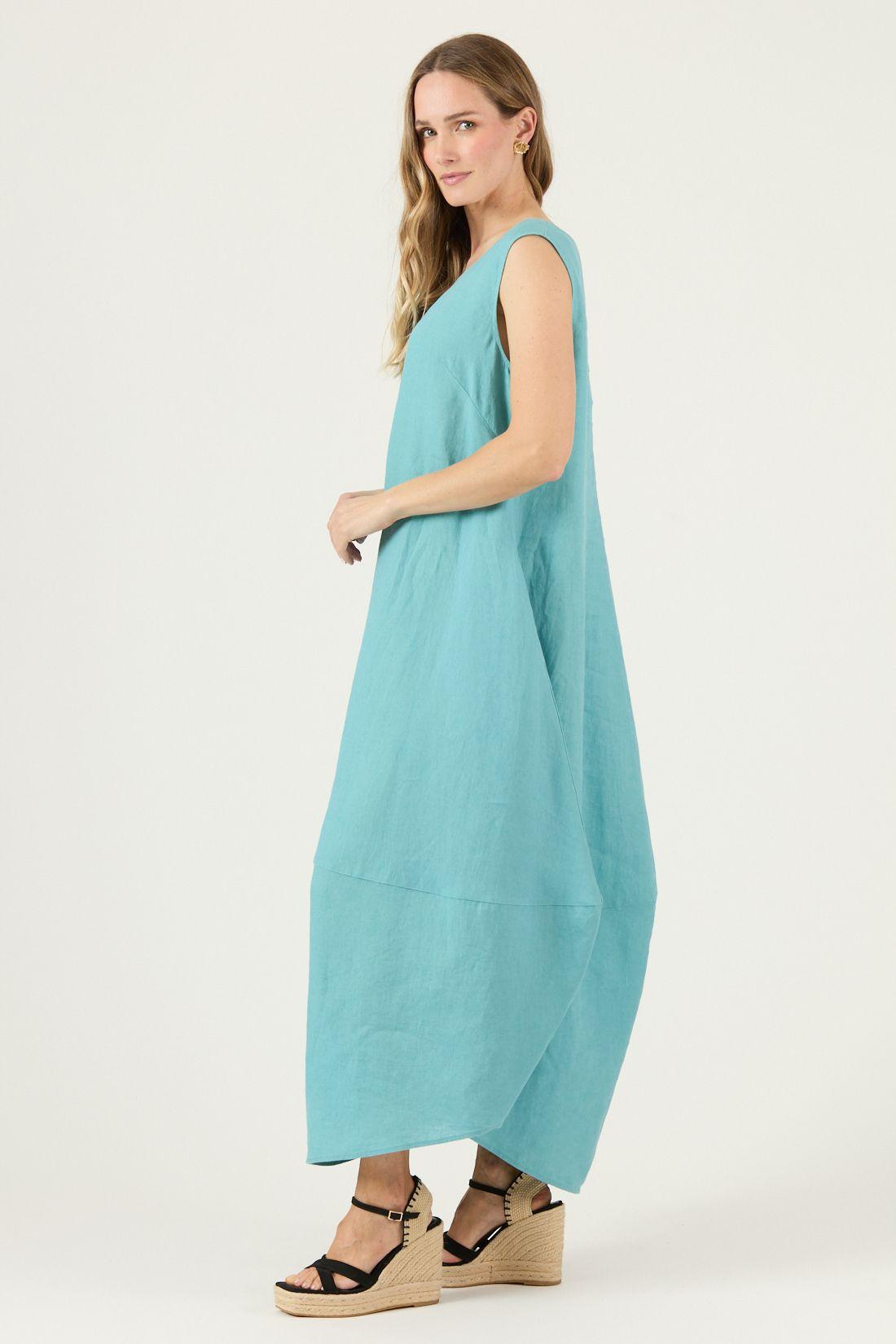 Vestido De Lino Agua Marina Cod 4005355-3