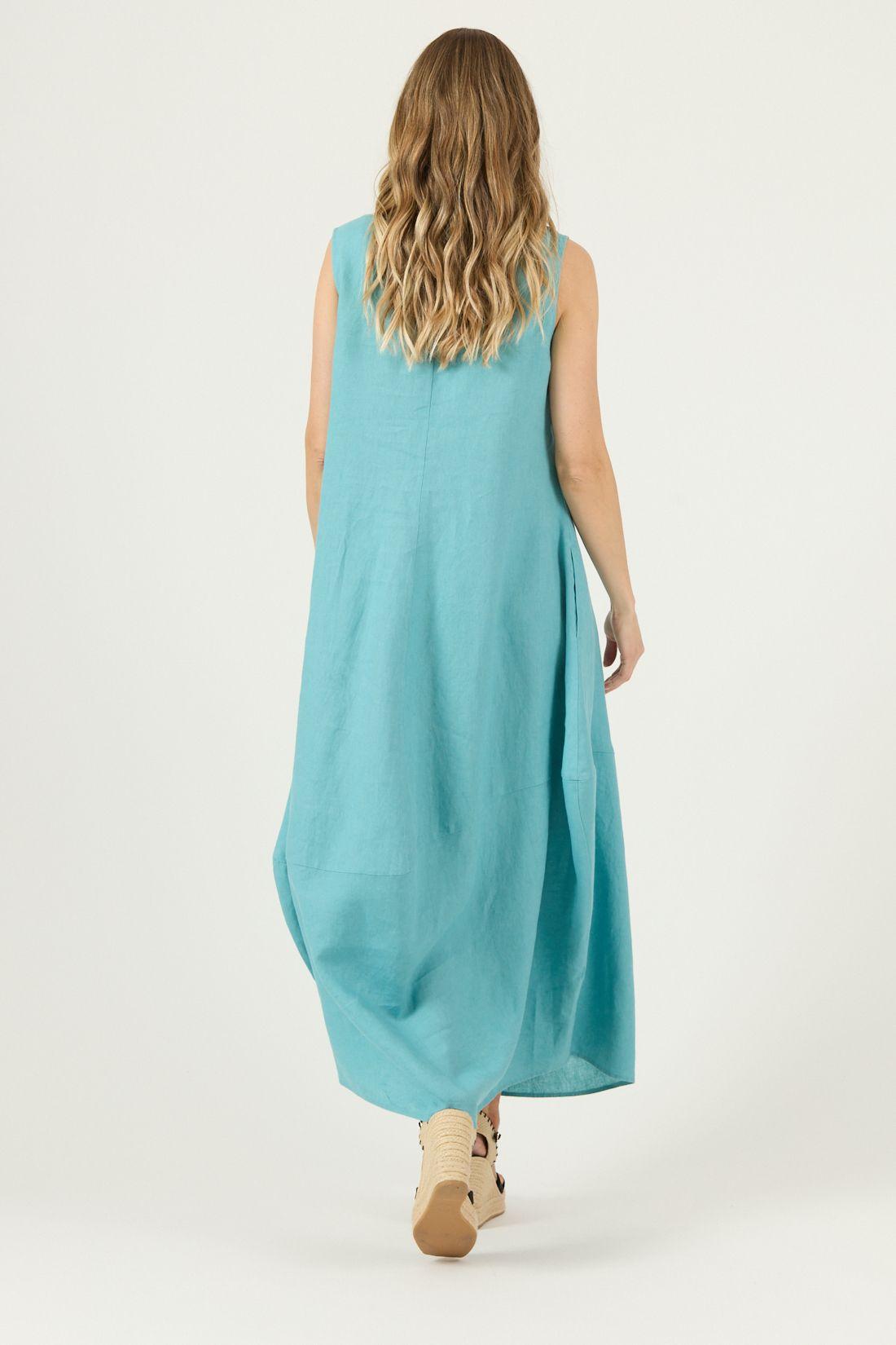 Vestido De Lino Agua Marina Cod 4005355-4
