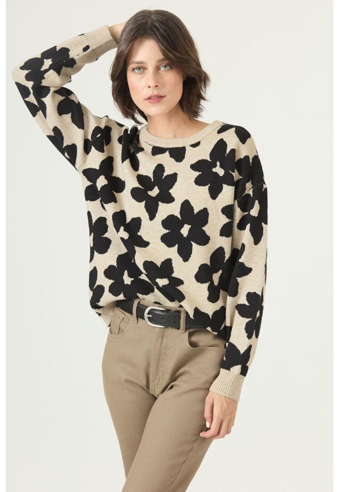 Sweater beige flores PRIVILEGE 2655-0