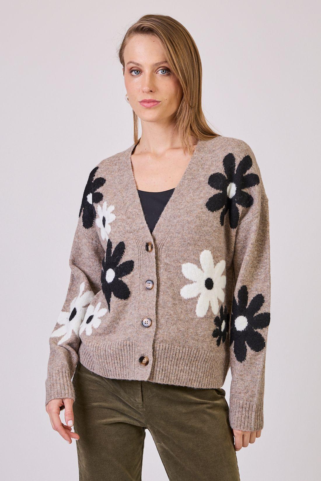 Sweater Con Lana Con Flores Café Cod 5414386-1