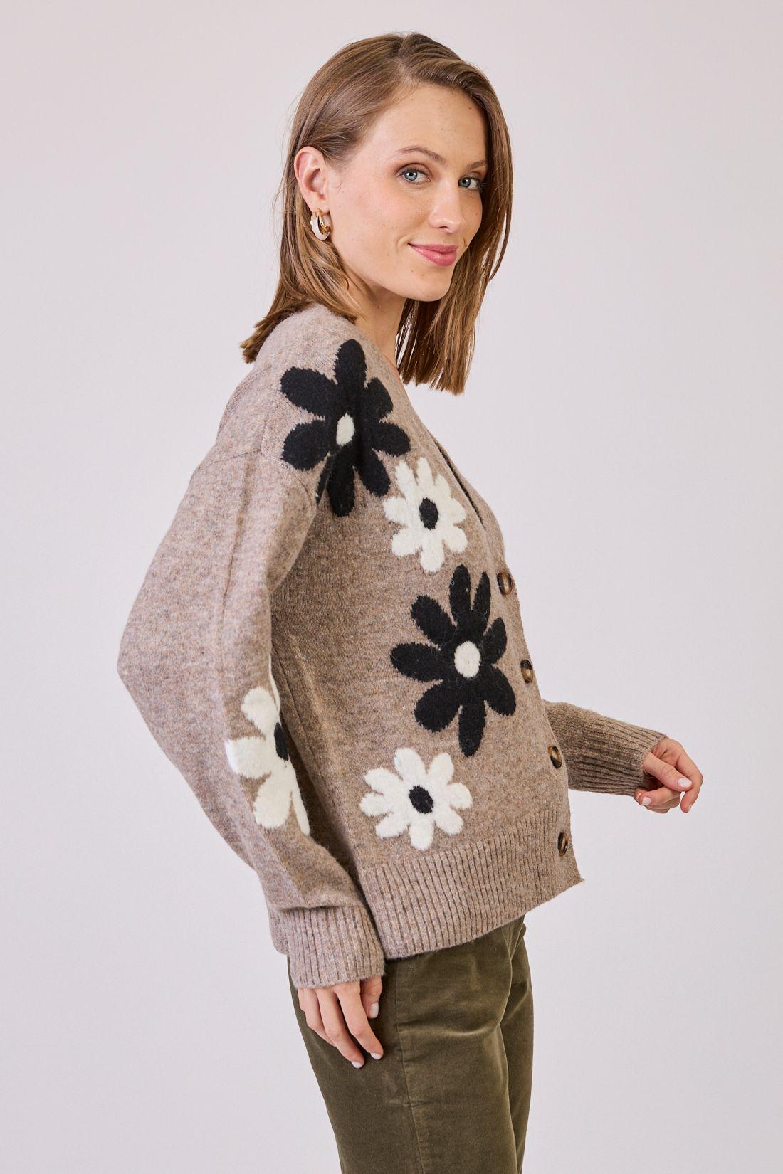 Sweater Con Lana Con Flores Café Cod 5414386-2