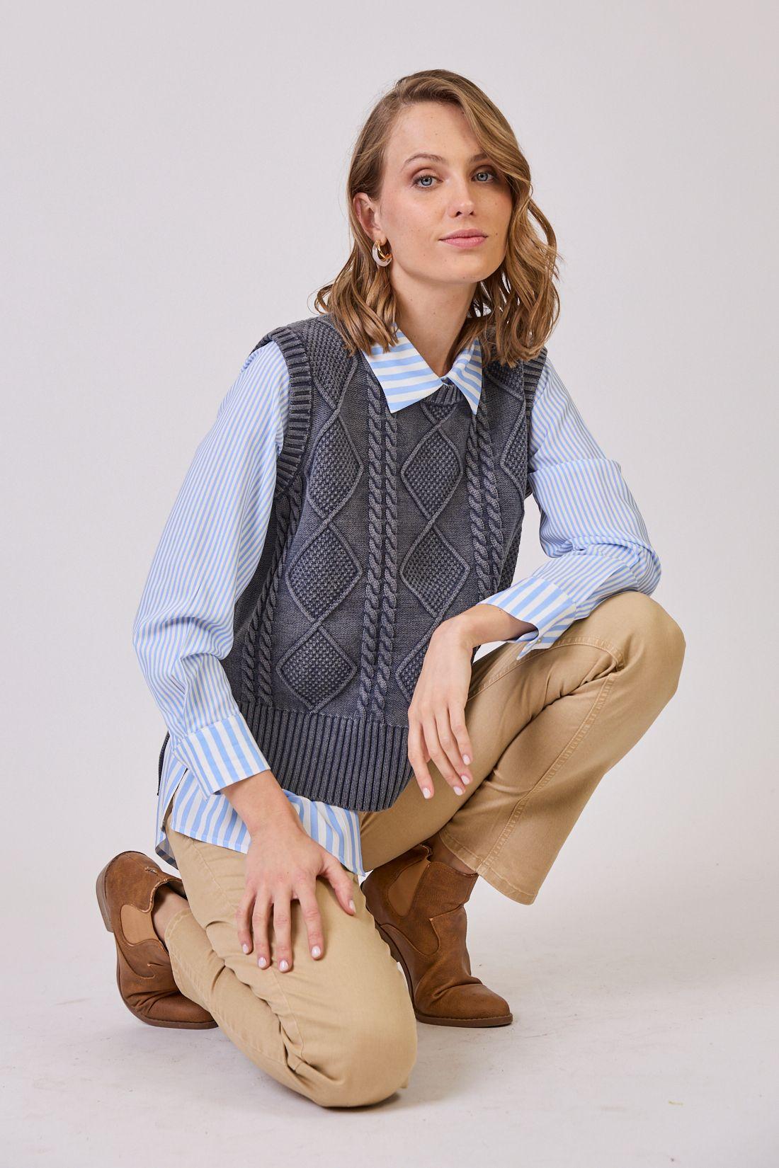 Sweater Con Trenzas Denim Cod 5414846-0