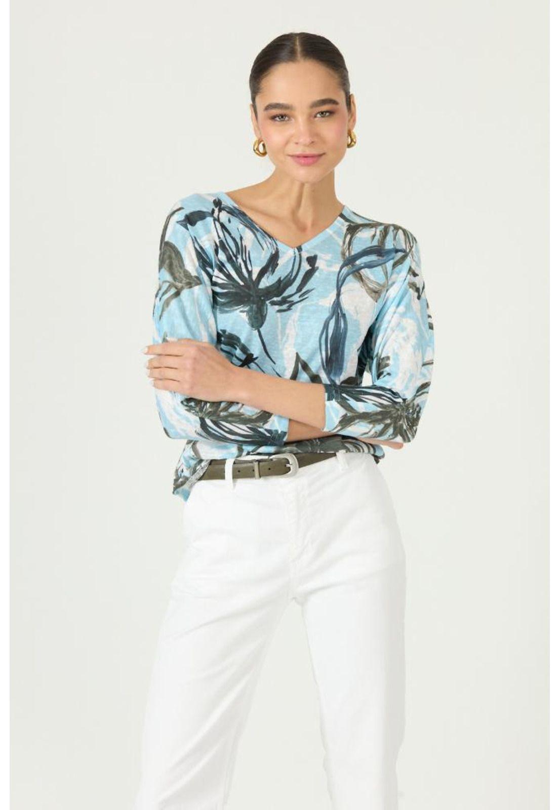 Polera celeste flores PRIVILEGE 2865-0