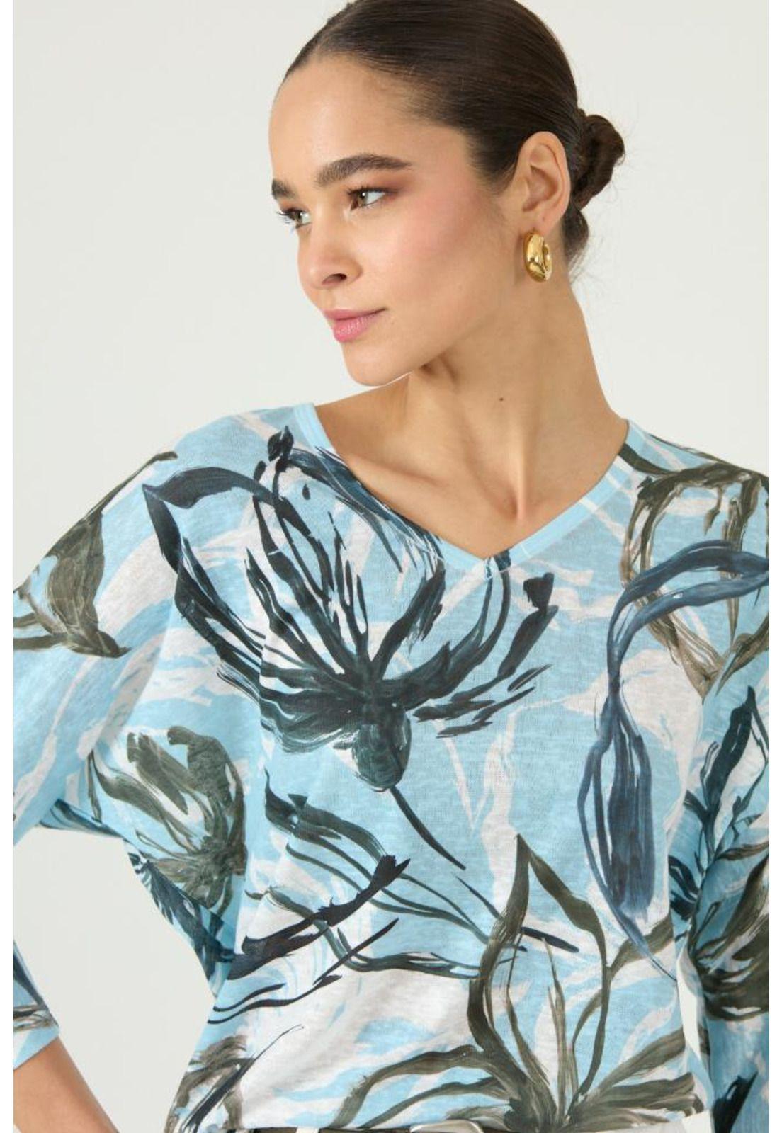 Polera celeste flores PRIVILEGE 2865-1
