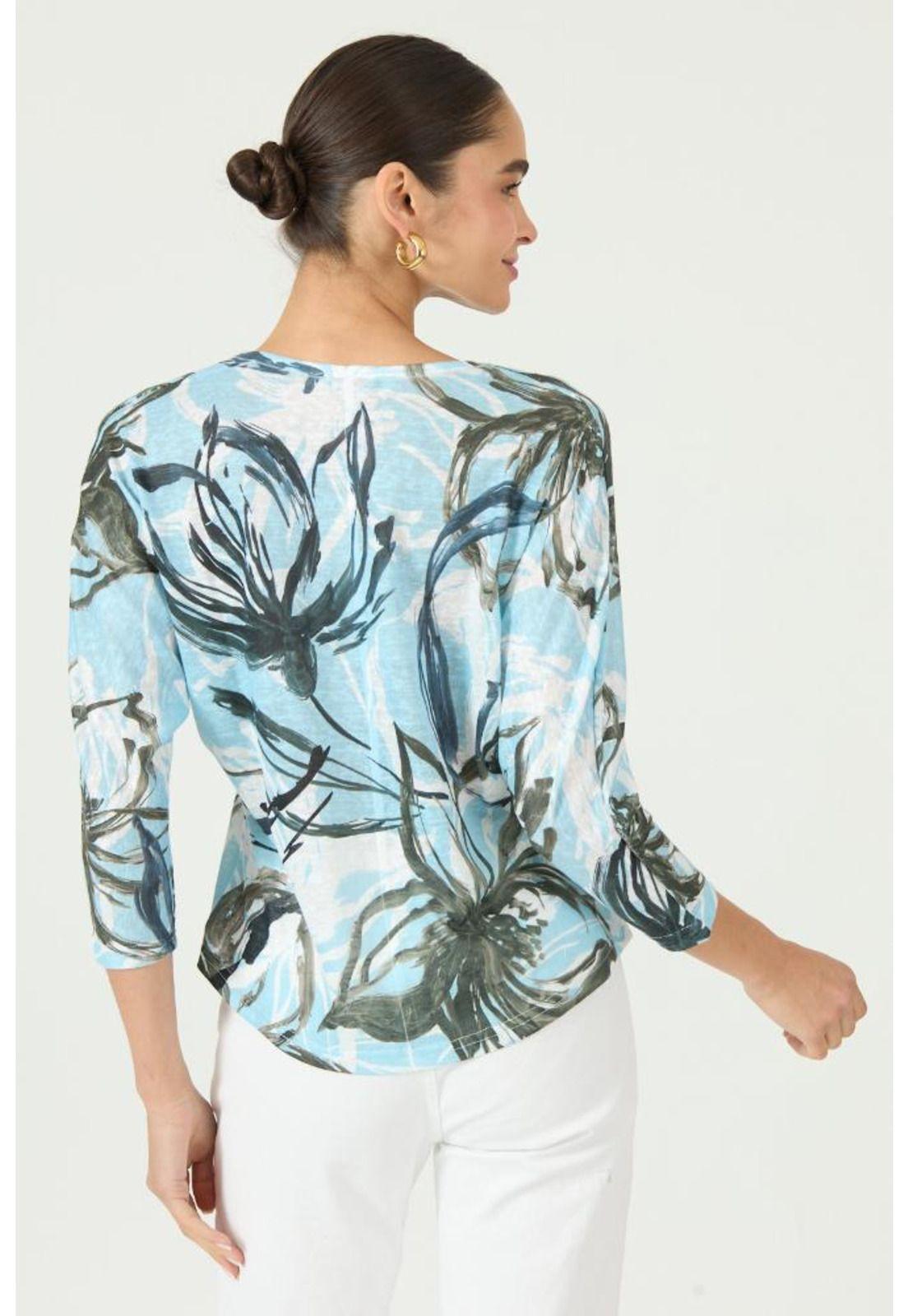 Polera celeste flores PRIVILEGE 2865-2
