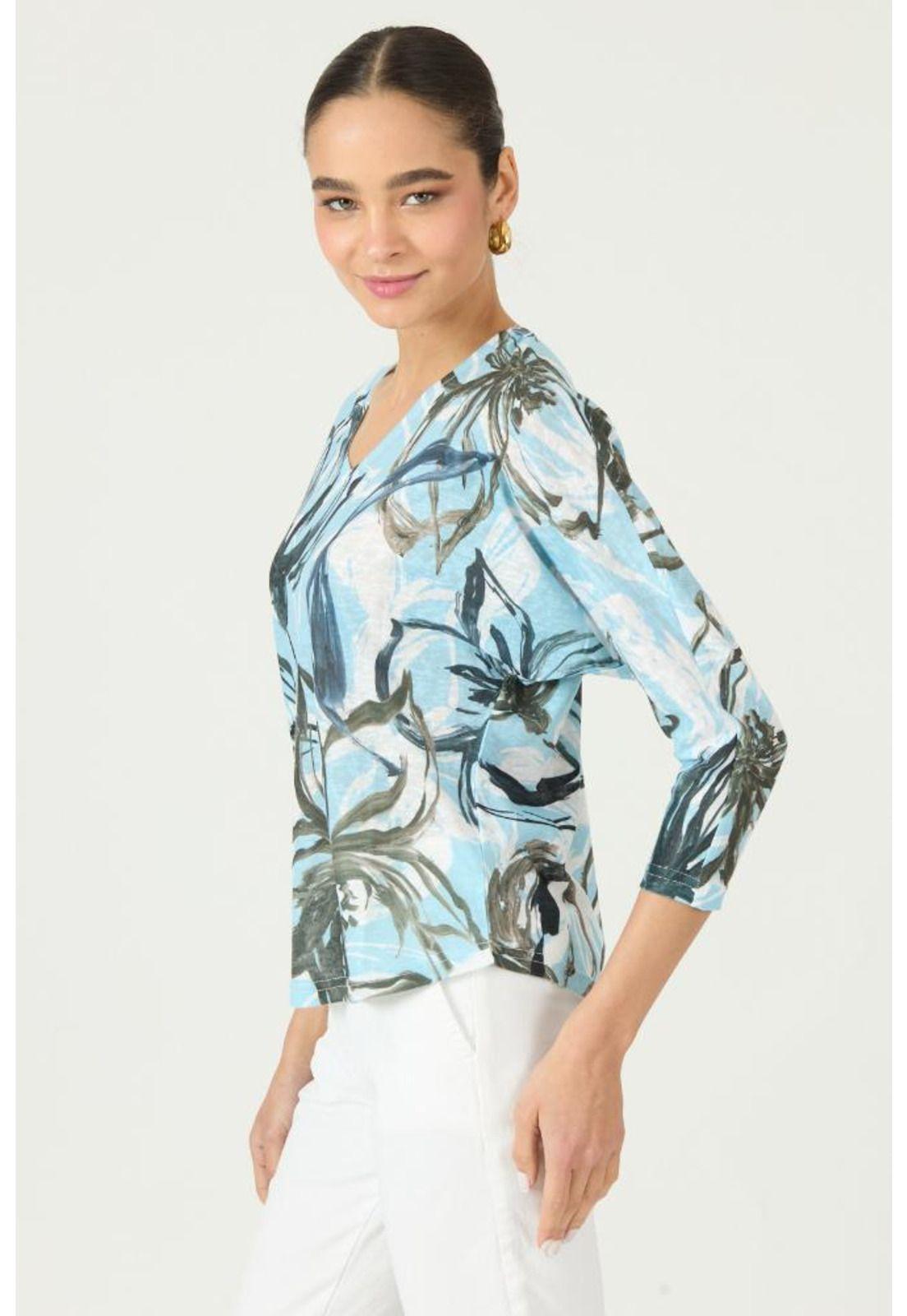 Polera celeste flores PRIVILEGE 2865-3