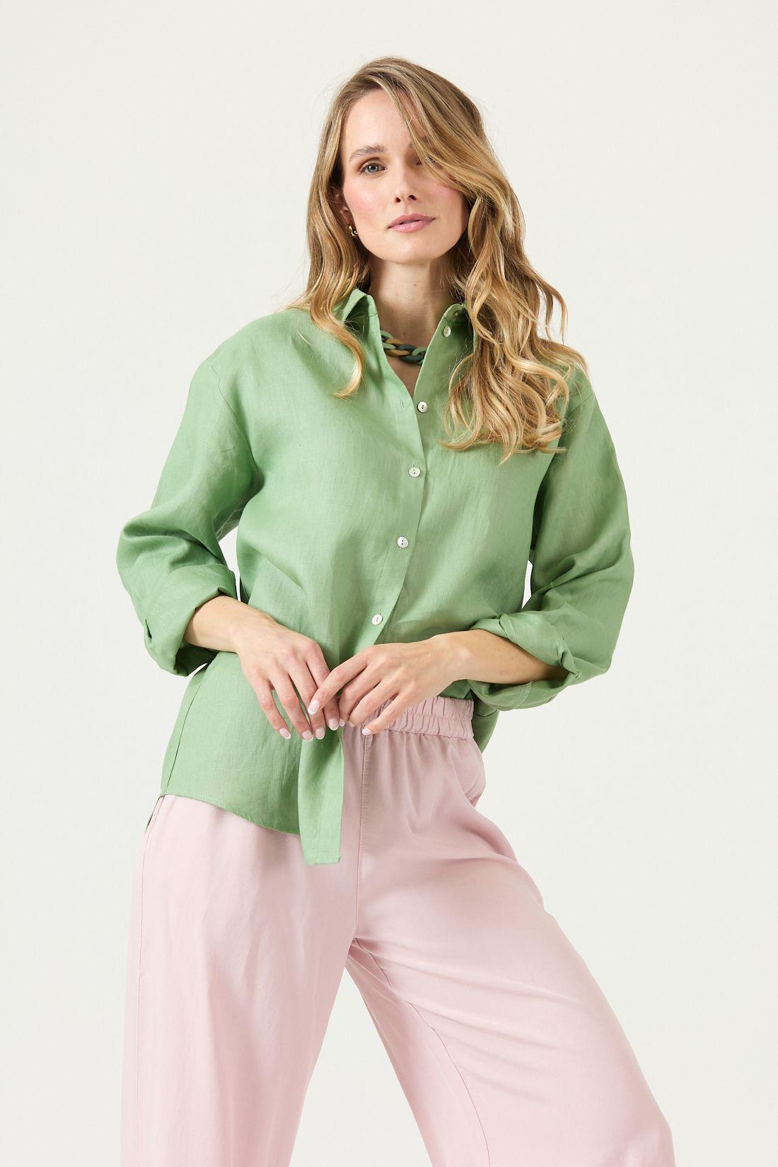 Blusa De Lino Verde Cod 4517385-0
