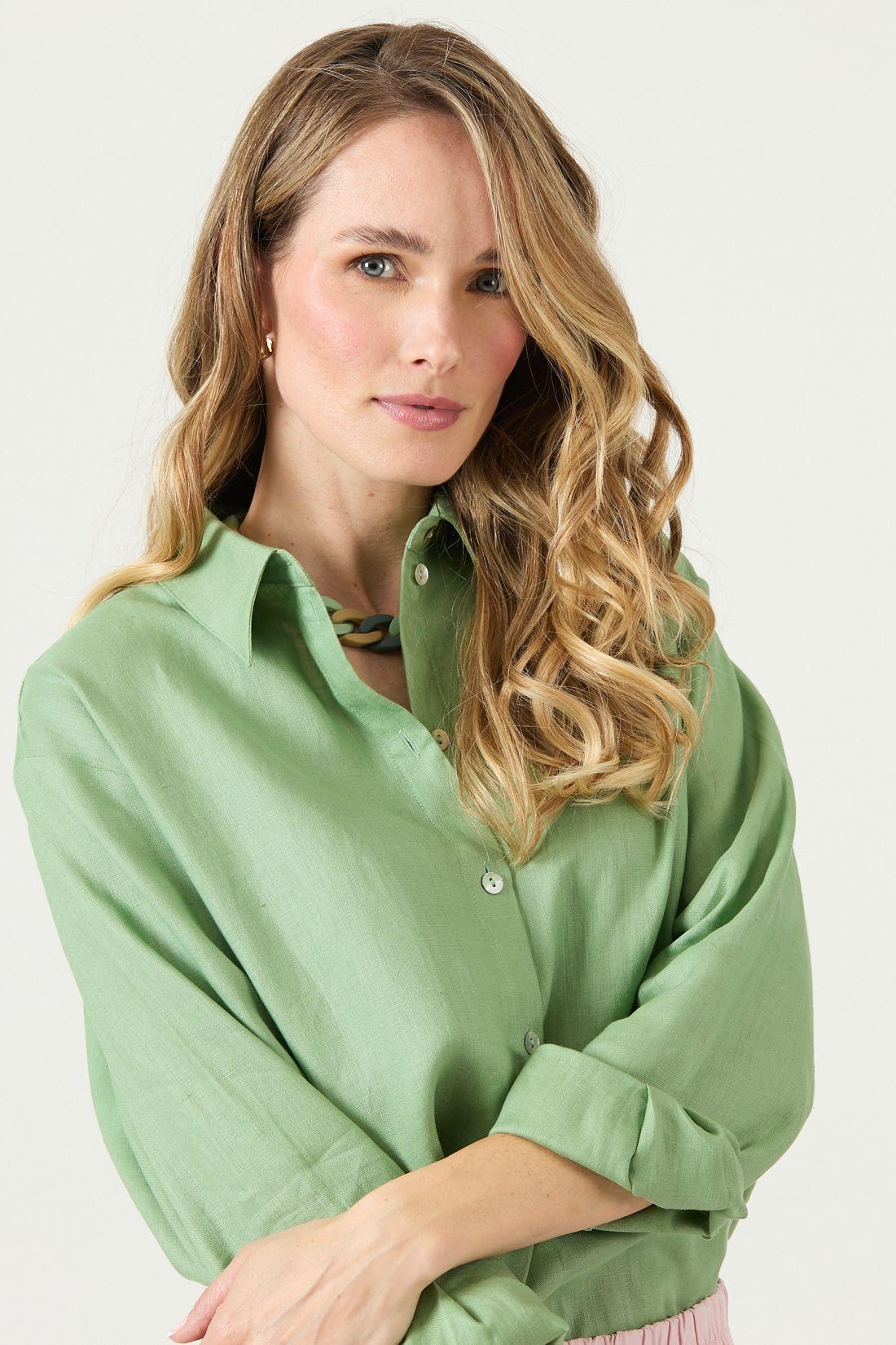 Blusa De Lino Verde Cod 4517385-1