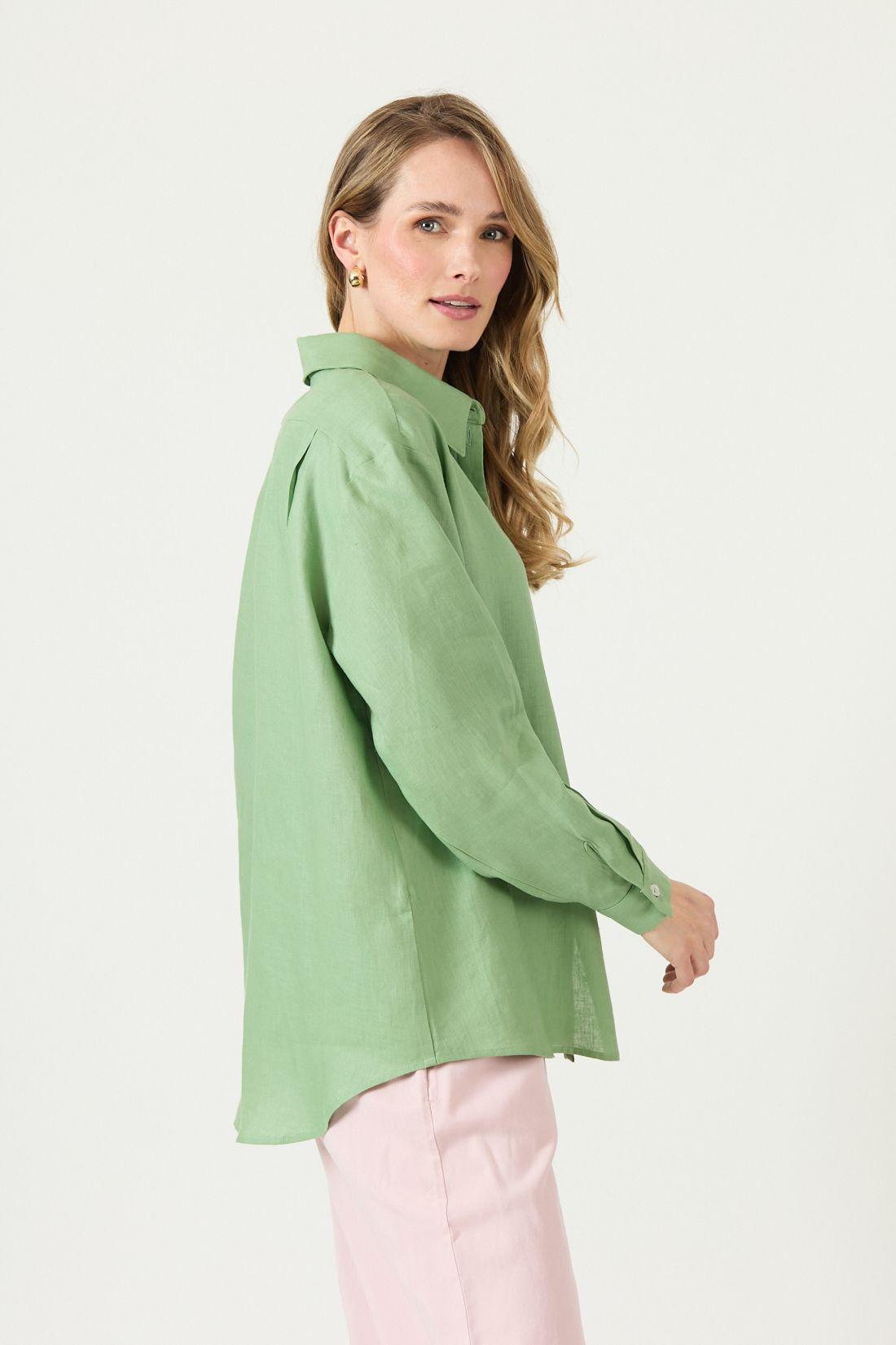 Blusa De Lino Verde Cod 4517385-3
