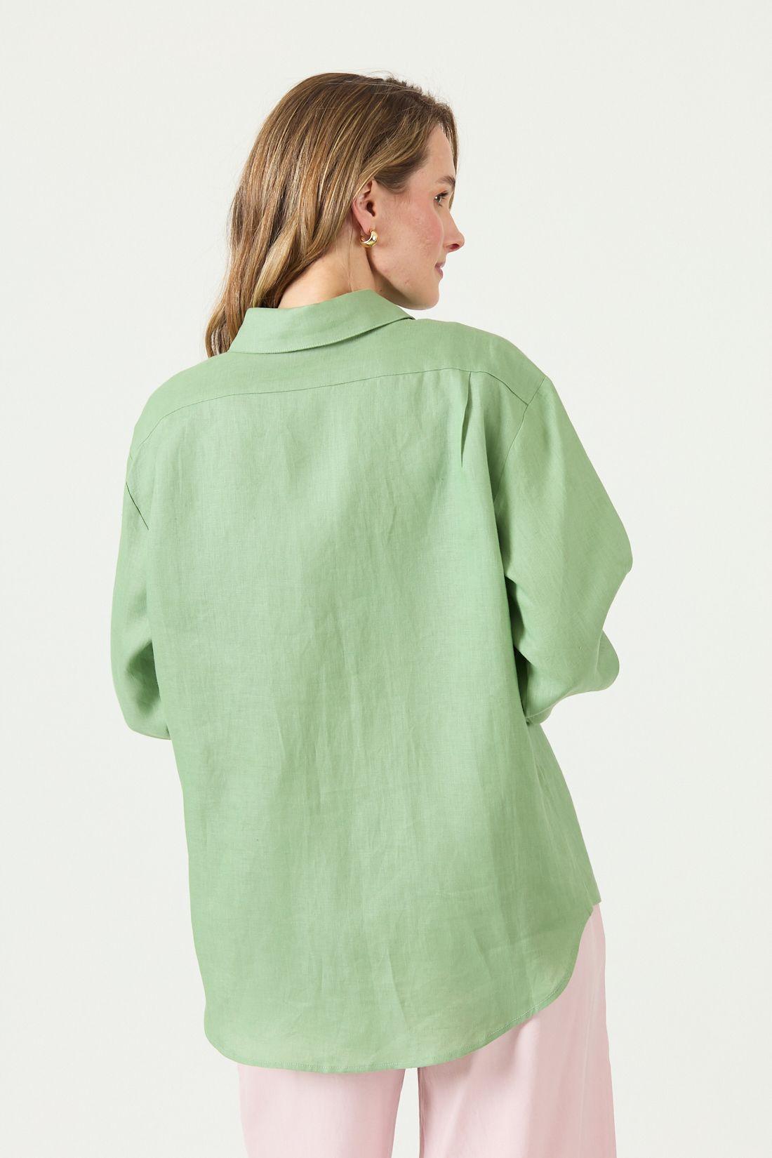 Blusa De Lino Verde Cod 4517385-4