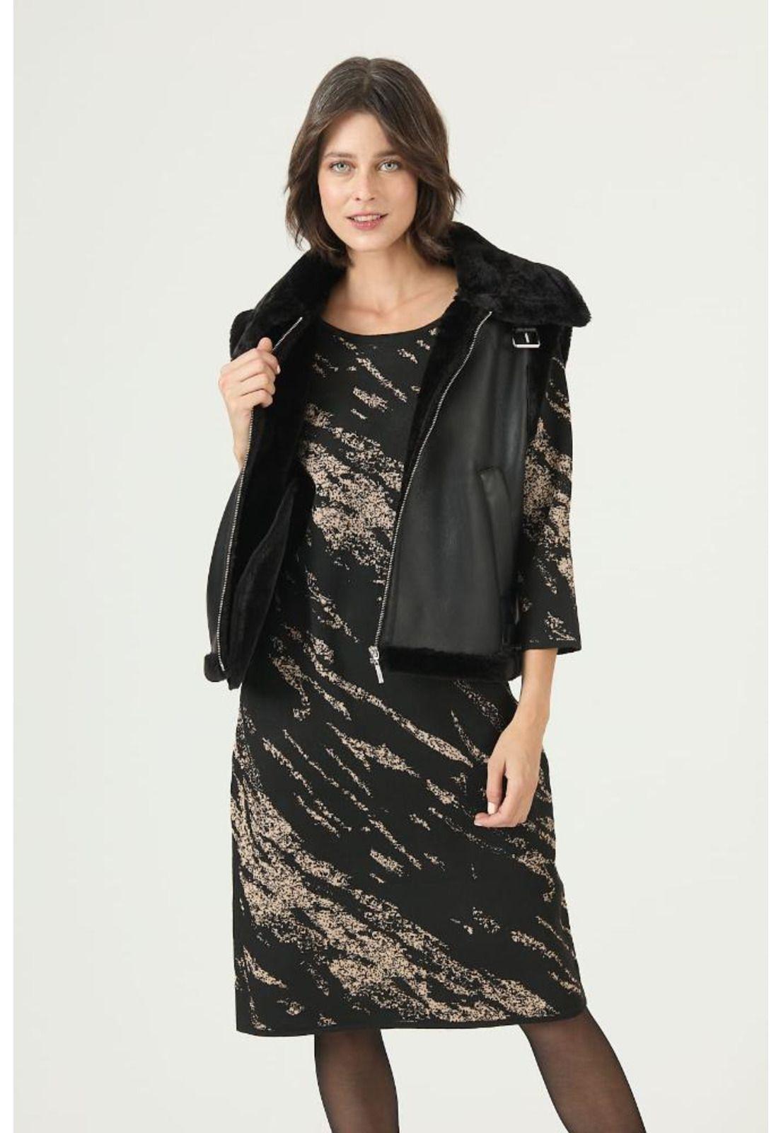 Vestido negro estampado PRIVILEGE 2630-0