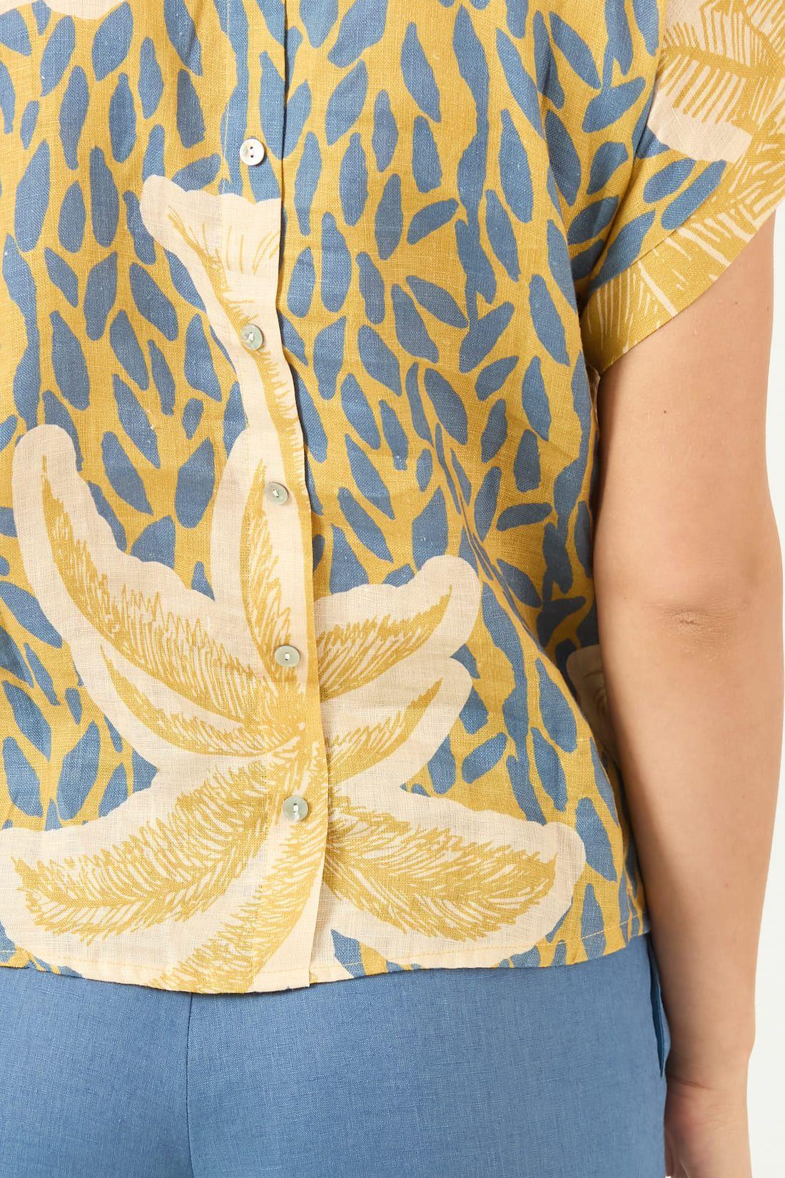 Blusa De Lino Estampada Mostaza Cod 4517415-2