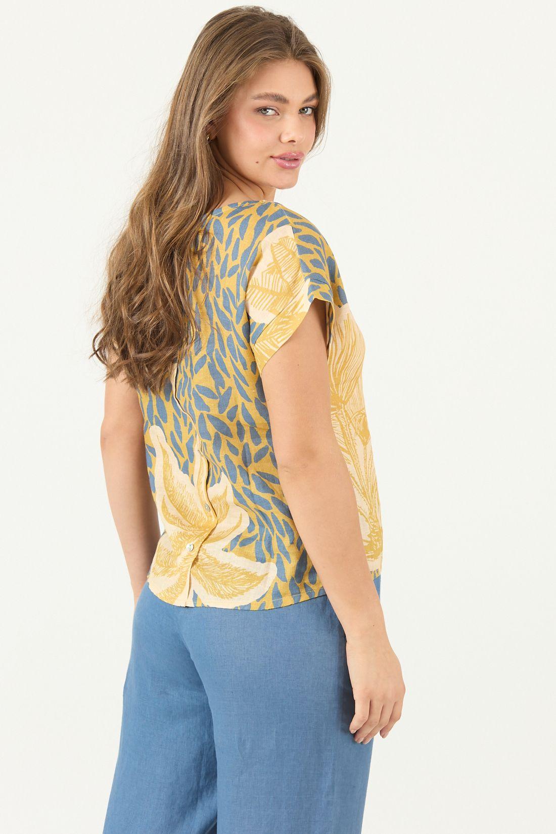Blusa De Lino Estampada Mostaza Cod 4517415-4