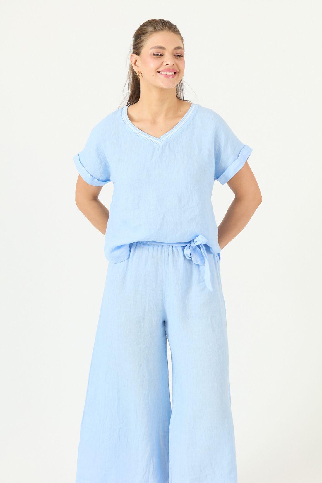 Blusa Con Seda Celeste Cod 4517605-0