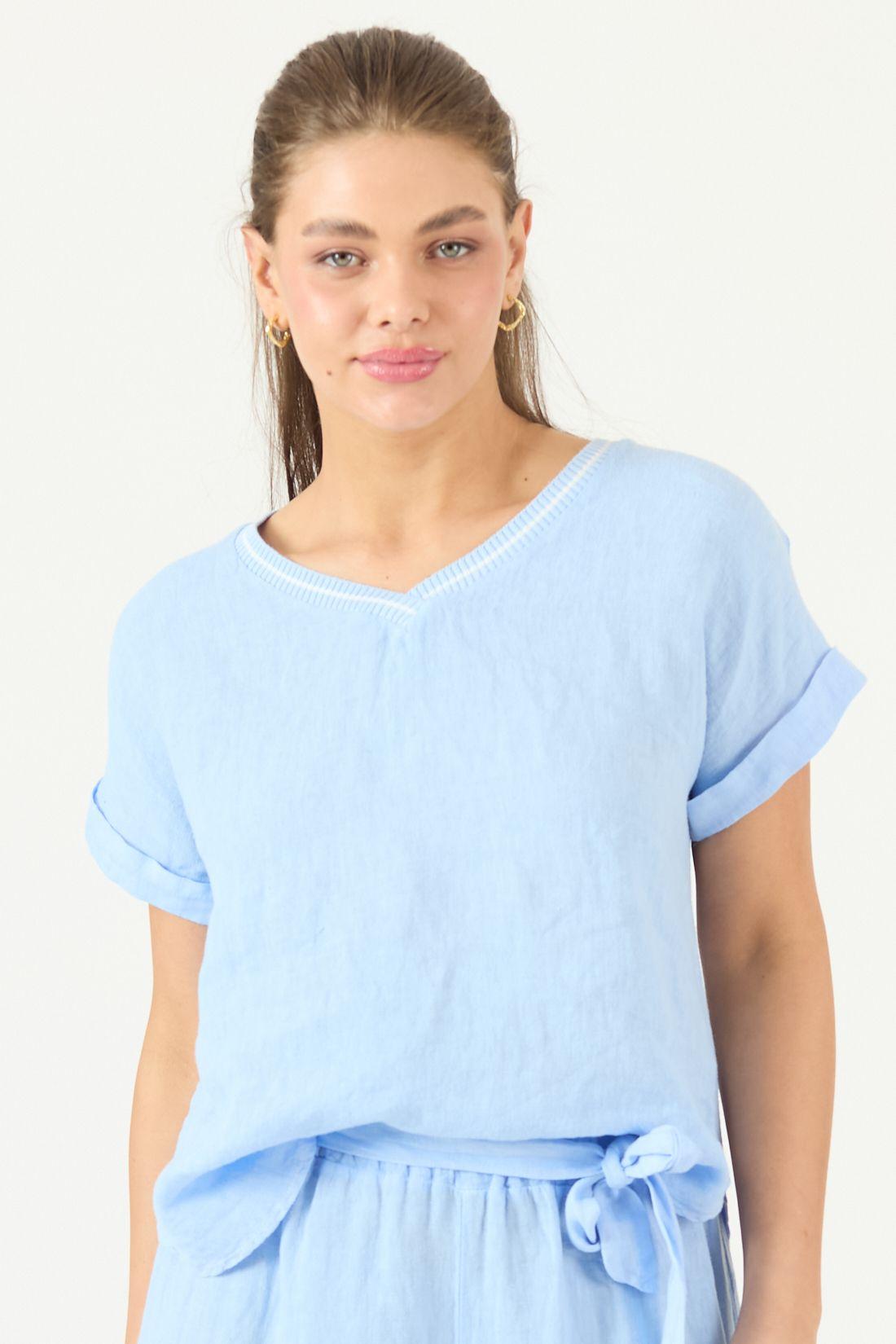 Blusa Con Seda Celeste Cod 4517605-1