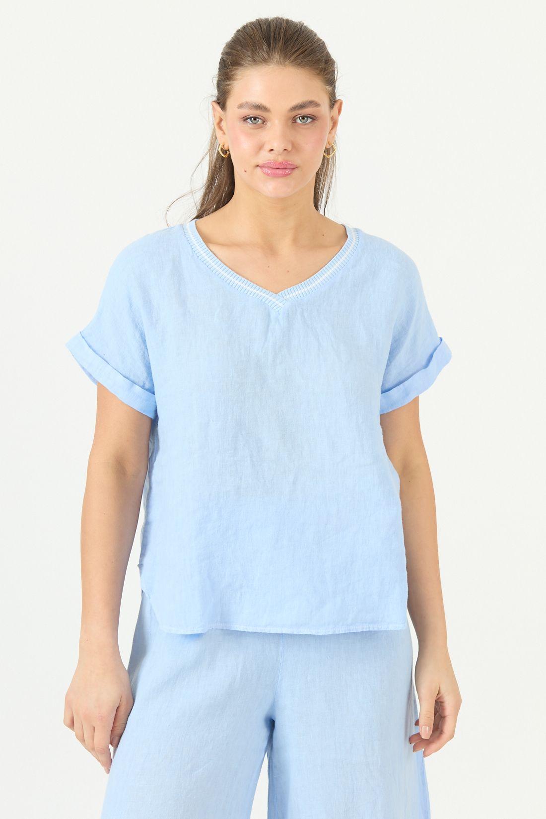 Blusa Con Seda Celeste Cod 4517605-2