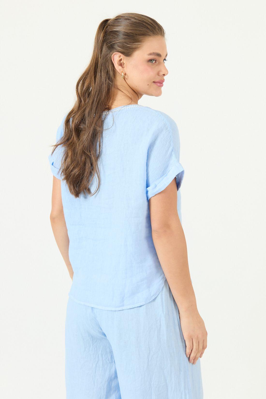 Blusa Con Seda Celeste Cod 4517605-4