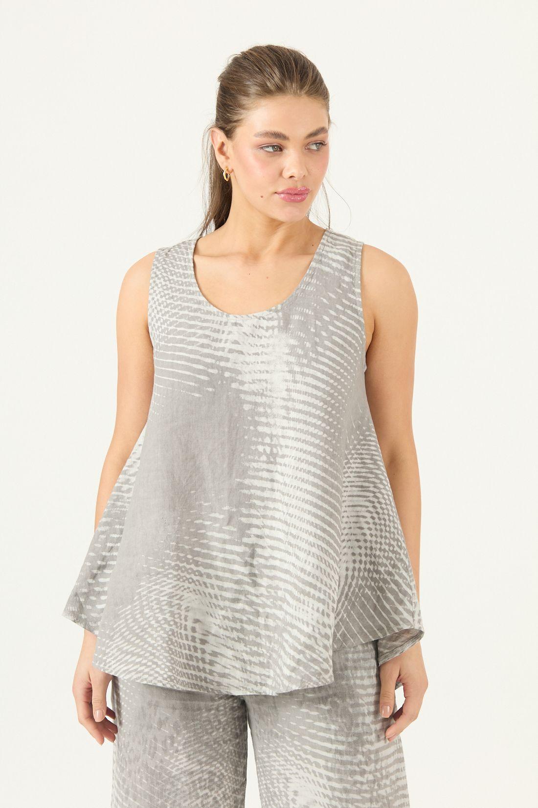Blusa De Lino Estampada Gris Cod 4518075-1