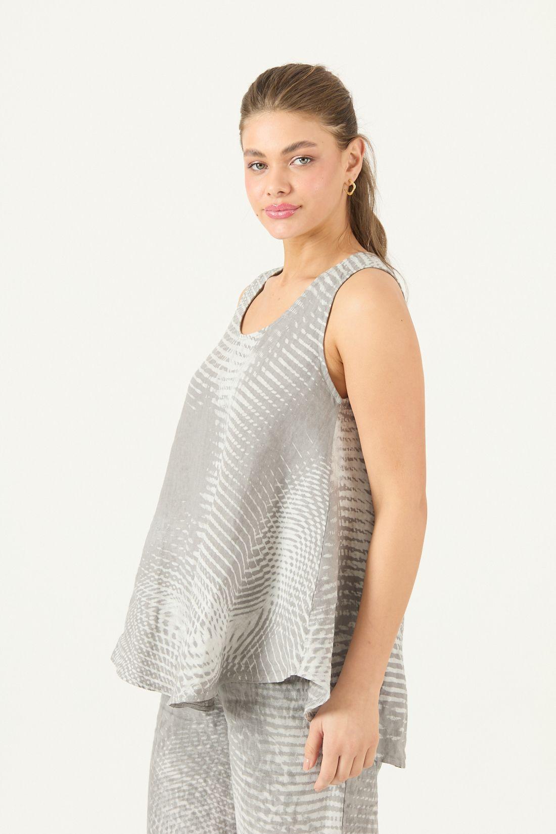 Blusa De Lino Estampada Gris Cod 4518075-2