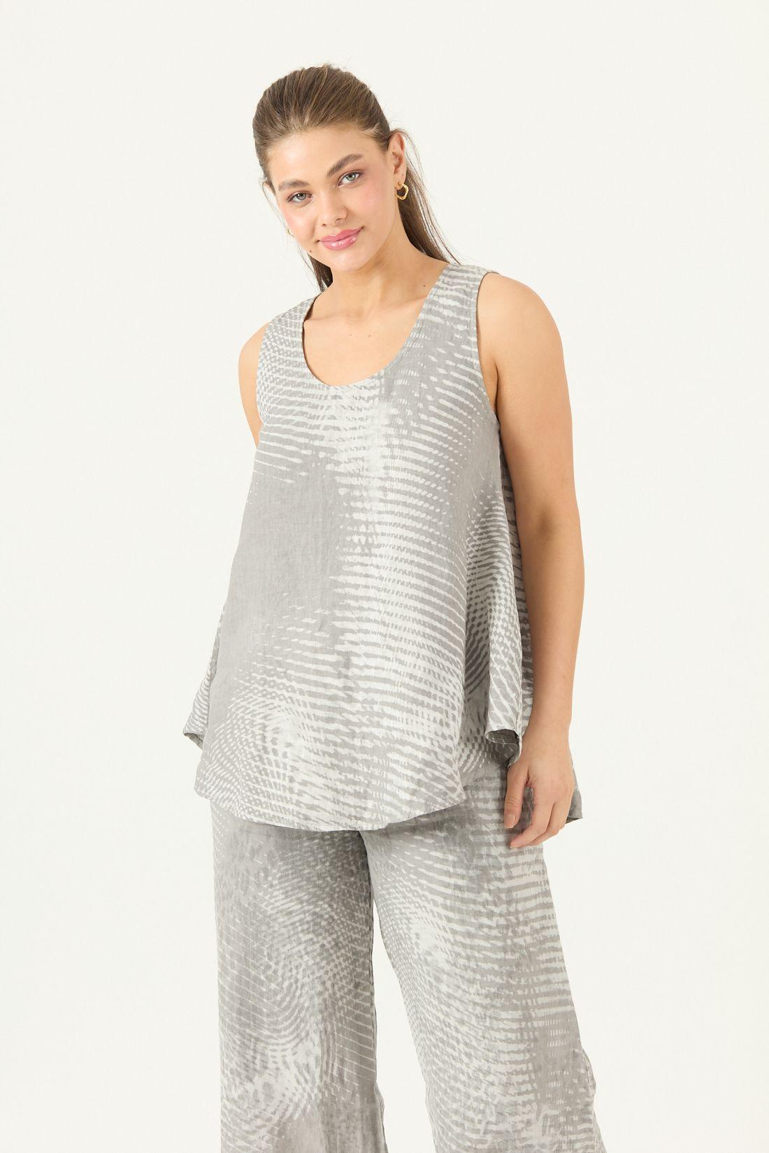 Blusa De Lino Estampada Gris Cod 4518075-4