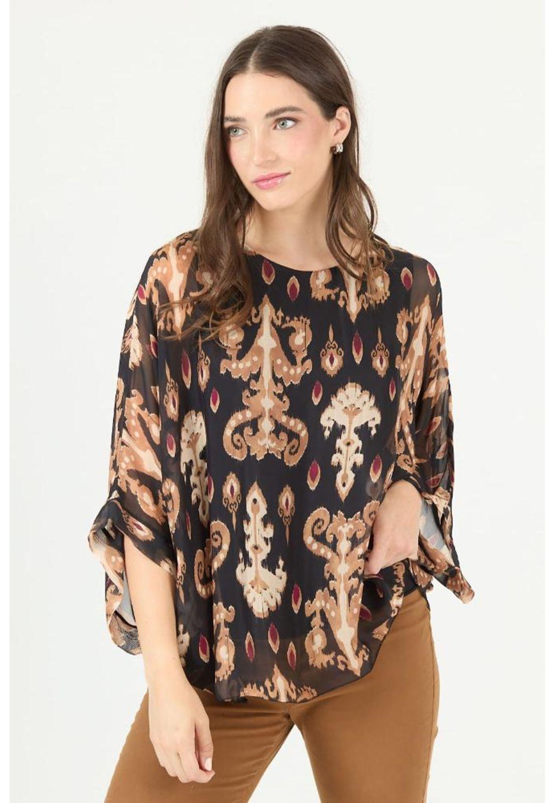 Blusa con seda negra estampada PRIVILEGE 2374-0