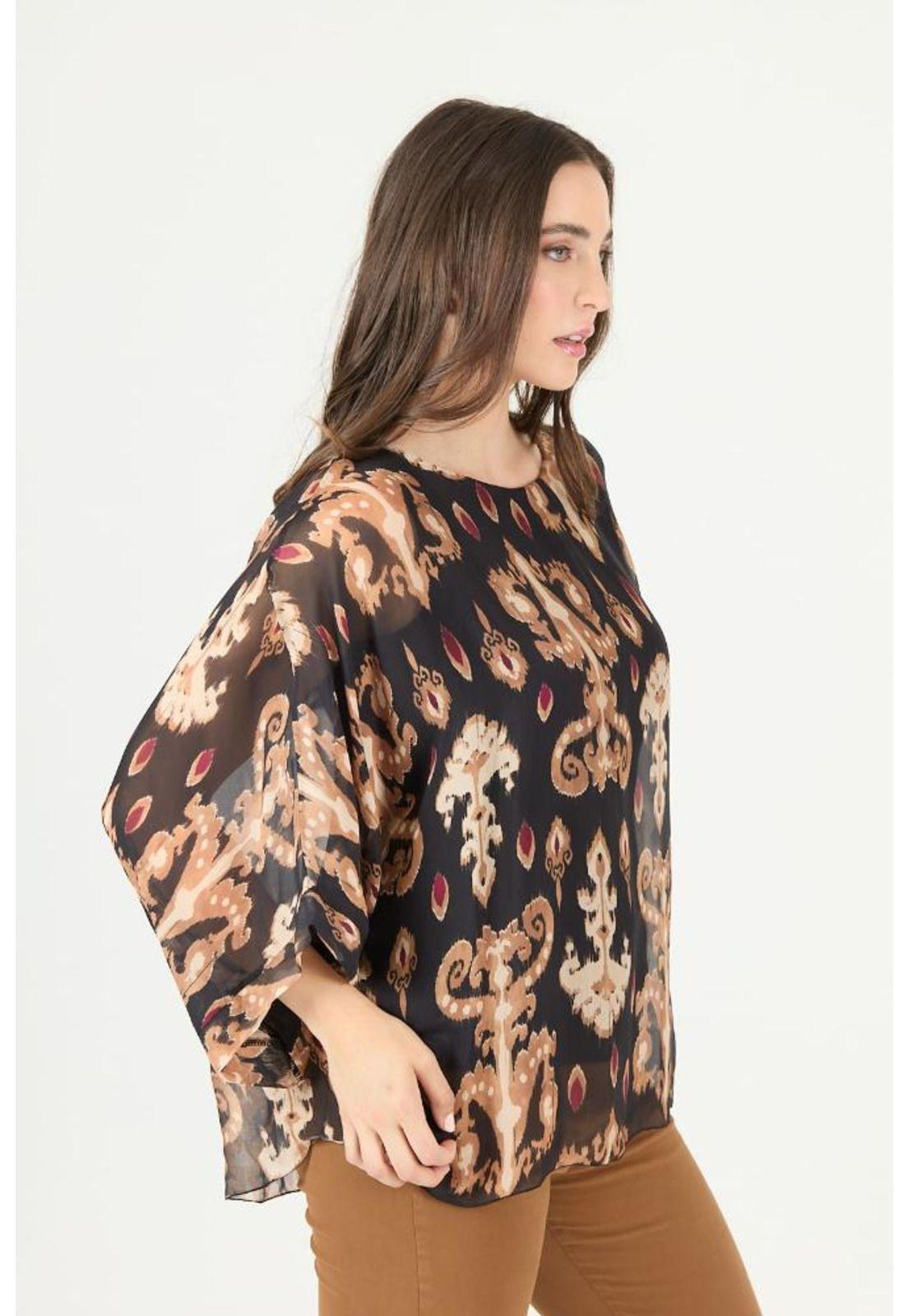 Blusa con seda negra estampada PRIVILEGE 2374-1