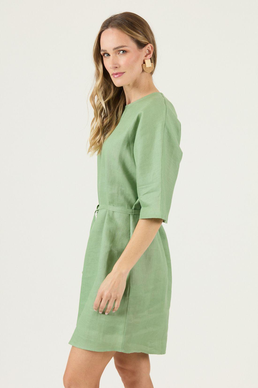 Vestido De Lino Verde Cod 4005445-2