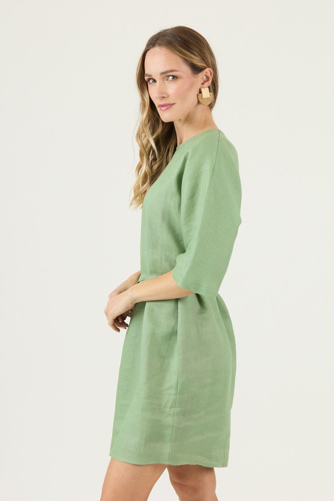 Vestido De Lino Verde Cod 4005445-3