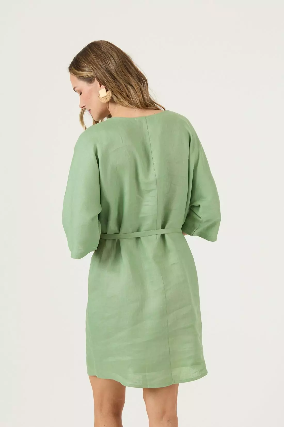 Vestido De Lino Verde Cod 4005445-4