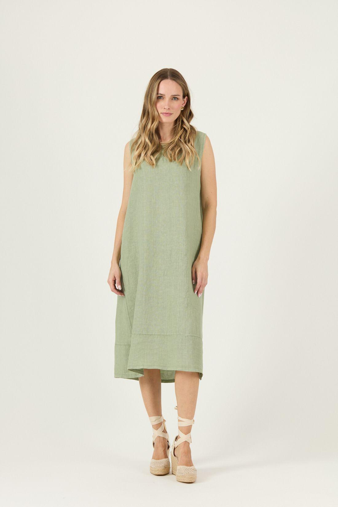 Vestido De Lino Verde Cod 4005745-2