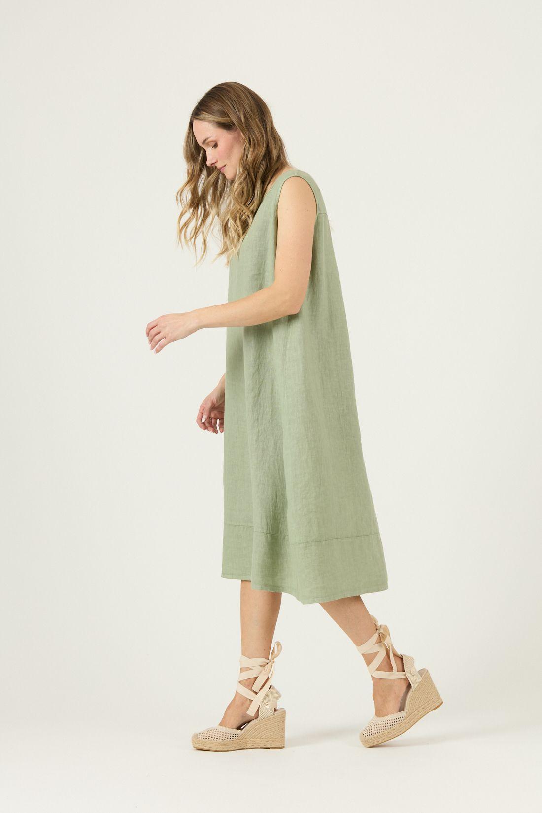Vestido De Lino Verde Cod 4005745-3