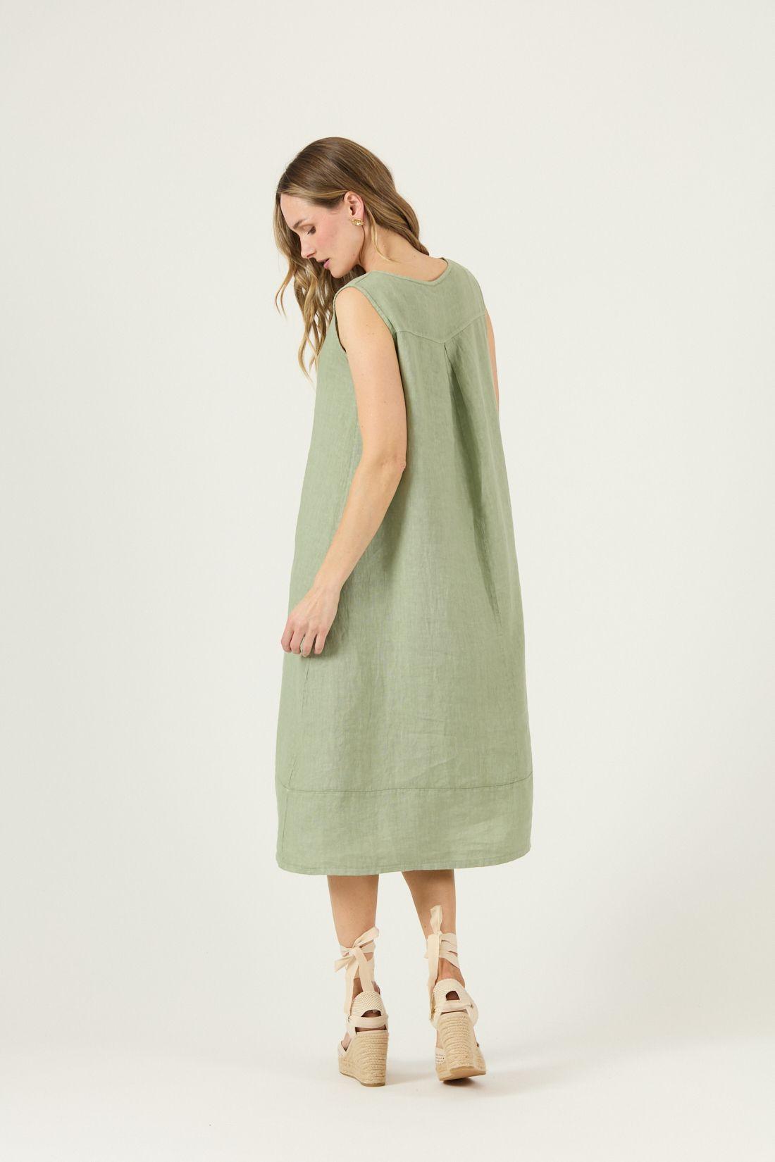 Vestido De Lino Verde Cod 4005745-4