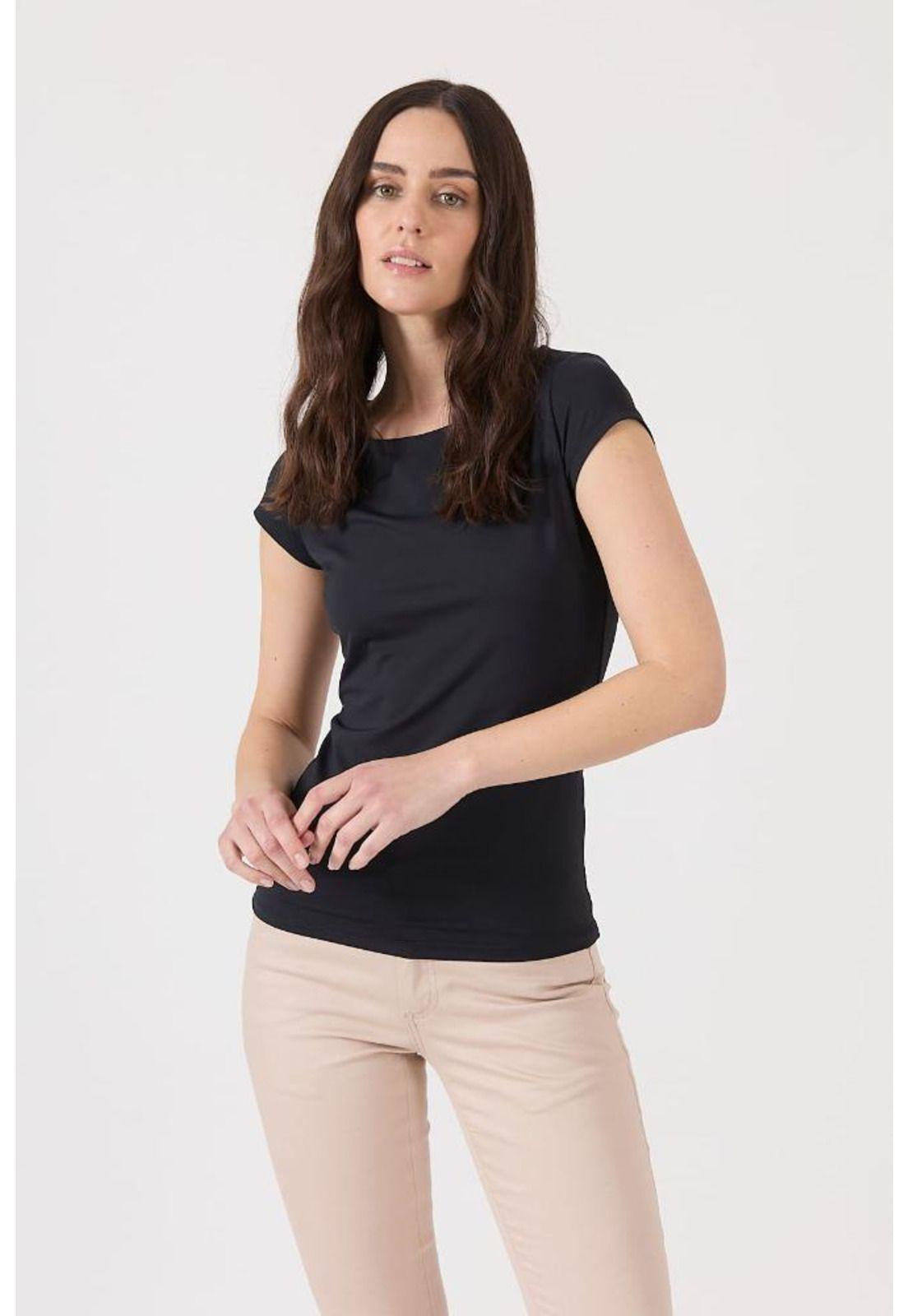 Polera poliamida negra manga corta PRIVILEGE-0