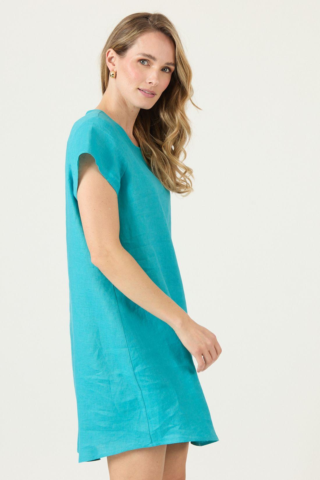 Vestido De Lino Verde Esmeralda Cod 4005305-3